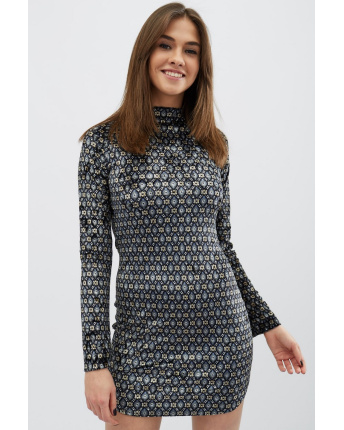 Мини платье из велюра с оригинальным узором 30541, Цвет: Голубой, Размер: M