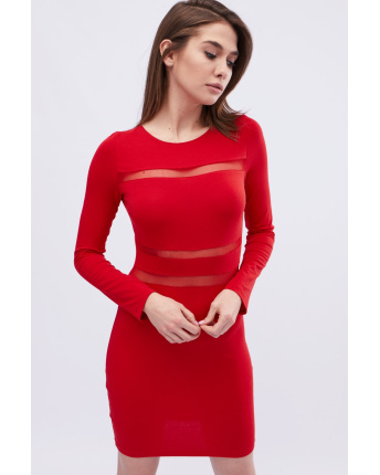 Червона міні-сукня з прозорими вставками 32034, Колір: Червоний, Розмір: XS