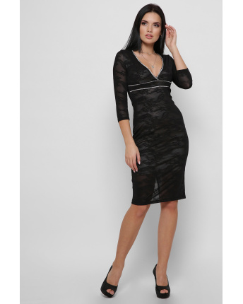 Чорна гіпюрова сукня з трикутним вирізом 29134, Колір: Чорний, Розмір: XS