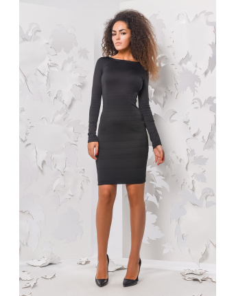 Облягаюча чорна сукня з довгим рукавом 28697, Колір: Чорний, Розмір: XS