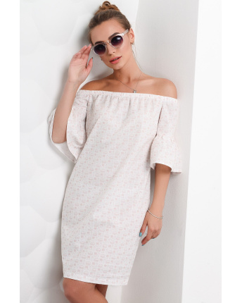 Бавовняна рожева сукня з відкритими плечима 27033, Колір: Рожевий, Розмір: XS