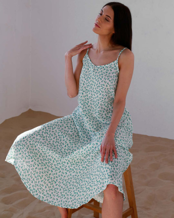 Літній зелений сарафан міді з мусліну на бретелях 55988, Колір: Зелений, Розмір: M