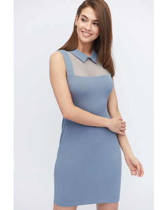 Облегающее серое мини-платье с отложным воротником 32805, Цвет: Серый, Размер: XS