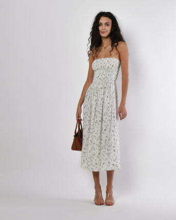 Сарафан без бретелей із штапелю з квітковим принтом 56182, Колір: Молочний, Розмір: XS-S, зображення 3