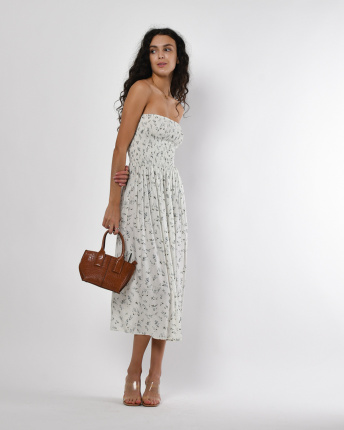 Сарафан без бретелей із штапелю з квітковим принтом 56182, Колір: Молочний, Розмір: XS-S, зображення 5