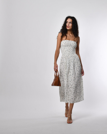 Сарафан без бретелей із штапелю з квітковим принтом 56182, Колір: Молочний, Розмір: XS-S, зображення 7