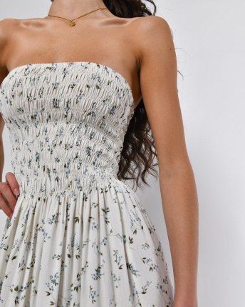 Сарафан без бретелей із штапелю з квітковим принтом 56182, Колір: Молочний, Розмір: XS-S, зображення 8