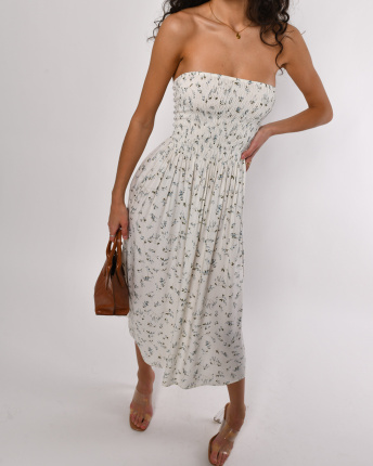 Сарафан без бретелей із штапелю з квітковим принтом 56182, Колір: Молочний, Розмір: XS-S, зображення 9