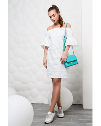 Бавовняна м'ятна сукня з відкритими плечима 27032, Колір: М'ята, Розмір: XS