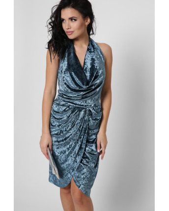 Велюровое платье на запАх с открытой спинкой 29127, Цвет: Морская волна, Размер: XS