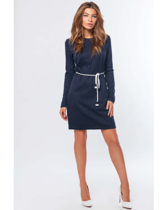 Синее мини-платье в горошек 34722, Цвет: Синий, Размер: XS