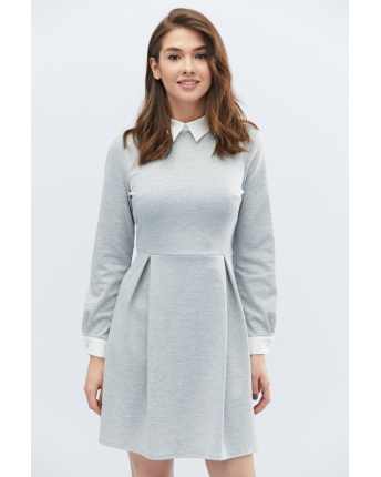 Серое платье с отложным воротником и манжетами 32601, Цвет: Серый, Размер: XS