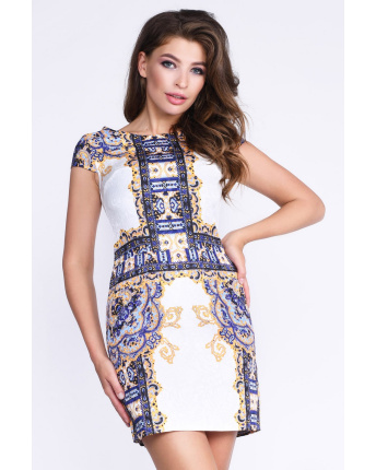 Коротка сукня з яскравим візерунком 33124, Колір: Жовтий, Розмір: XS