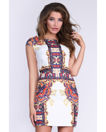 Коротка сукня з яскравим візерунком 33125, Колір: Мультиколор, Розмір: XS