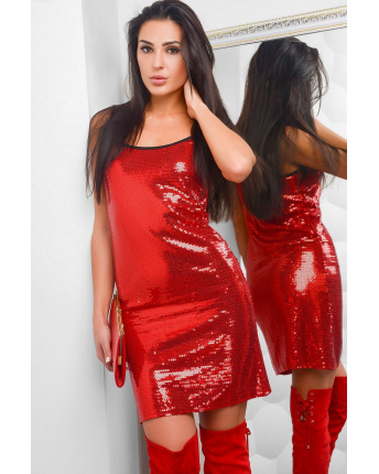 Міні сукня з паєтками 33130, Колір: Червоний, Розмір: XS