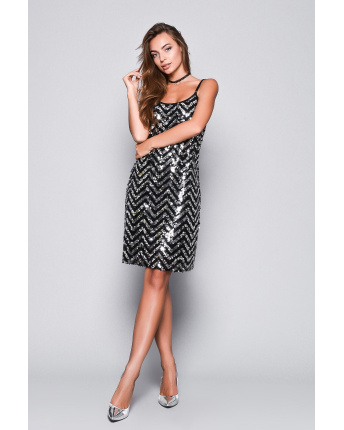 Міні сукня з паєтками кольору срібло 33131, Колір: Срібний, Розмір: XS