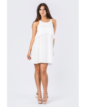 Легка біла літня сукня з оборкою 33670, Колір: Білий, Розмір: XS