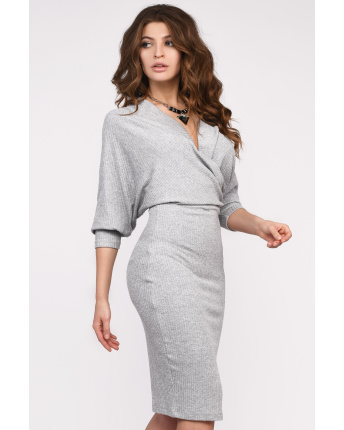Платье миди на запАх цвета сильвер 35080, Цвет: Серый, Размер: XS