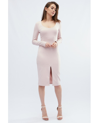 Розовое миди-платье с эффектным разрезом 32630, Цвет: Светло-розовый, Размер: XS