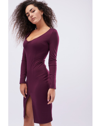 Миди-платье марсала с эффектным разрезом 32632, Цвет: Бургунди, Размер: XS