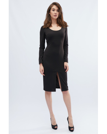 Чорна міді-сукня з ефектним розрізом 32633, Колір: Чорний, Розмір: XS