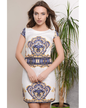 Коротка сукня з яскравим візерунком 33116, Колір: Білий, Розмір: XS
