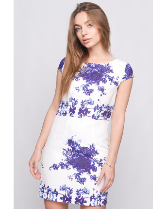 Коротка сукня з яскравим візерунком 33117, Колір: Білий, Розмір: XS