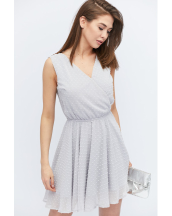 Легкое серое платье с юбкой-солнце 32836, Цвет: Серый, Размер: M