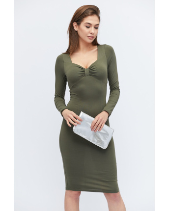 Демисезонное платье-миди цвета хаки 32845, Цвет: Хаки, Размер: XS