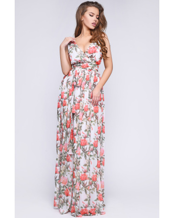 Квіткова сукня-максі 35777, Колір: Корал, Розмір: XS