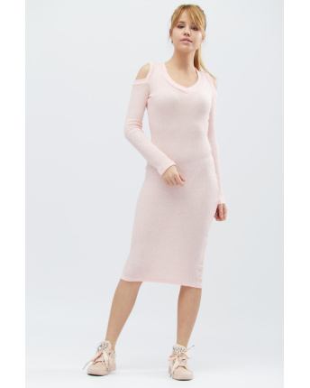 Міді сукня з розрізами на плечах 32340, Колір: Рожевий, Розмір: XS