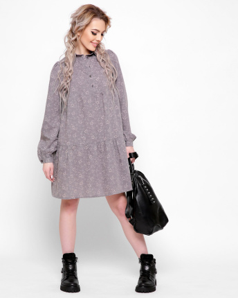 Серое свободное платье в цветочек 41025, Цвет: Серый, Размер: XS