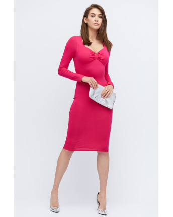 Демісезонна малинова сукня-міді 32825, Колір: Малина, Розмір: XS