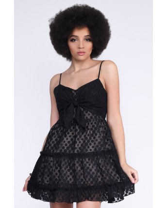 Черное воздушное платье беби долл с рюшами 35497, Цвет: Черный, Размер: XS