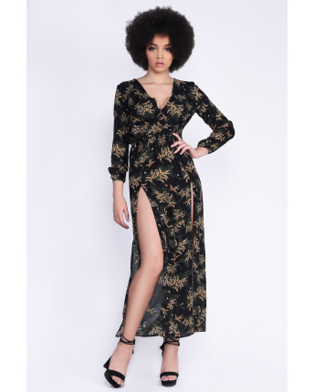 Черное платье-макси с двумя разрезами 35503, Цвет: Черный, Размер: XS