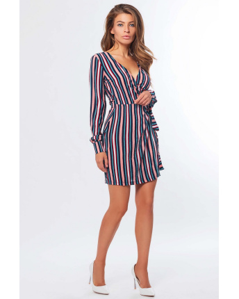 Мини-платье на запах в вертикальную полоску 35304, Цвет: Мультиколор, Размер: XS