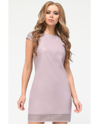 Шкіряна рожева сукня з перфорацією 34778, Колір: Світло-рожевий, Розмір: XS