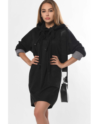 Свободное замшевое платье с капюшоном и карманами 36251, Цвет: Графит, Размер: XS