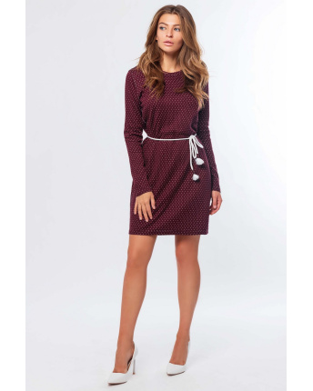 Бордовое мини платье в горошек 34724, Цвет: Бордовый, Размер: XS