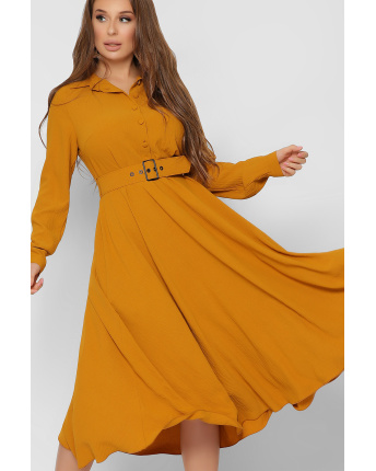 Романтическое длинное платье с расклешенной юбкой 36719, Цвет: Горчица, Размер: XS