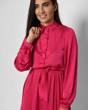 Шелковое платье на пуговицах 52055, Цвет: Малина, Размер: XS