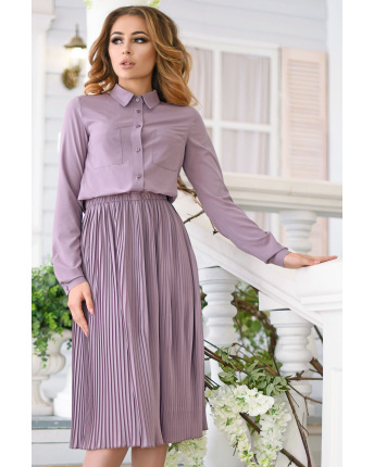 Сукня з ефектом сорочки та спідниці-плісе 35512, Колір: Лавандовий, Розмір: XS