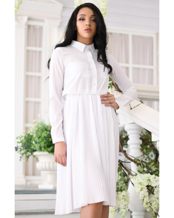 Сукня з ефектом сорочки та спідниці-плісе 35513, Колір: Білий, Розмір: XS