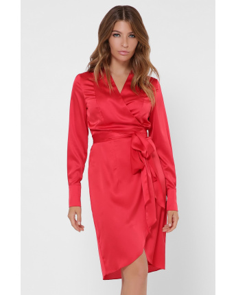 Шовкова червона сукня на запАх 36108, Колір: Червоний, Розмір: XS