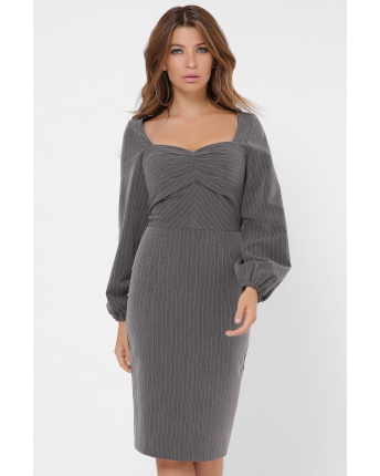 Офісна сукня міді у вертикальну смужку 36116, Колір: Графіт, Розмір: XS