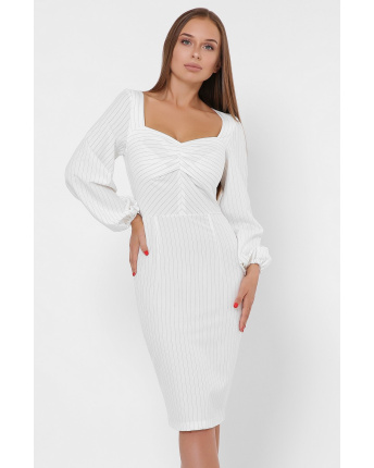 Офисное платье миди в вертикальную полоску 36117, Цвет: Молочний, Размер: XS