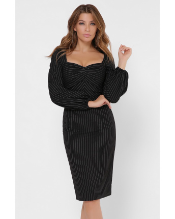 Офісна сукня міді у вертикальну смужку 36119, Колір: Чорний, Розмір: XS