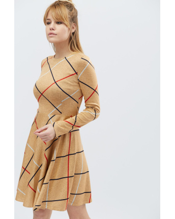 Сукня бебі-дол з малюнком у клітинку 32336, Колір: Бежевий, Розмір: XS