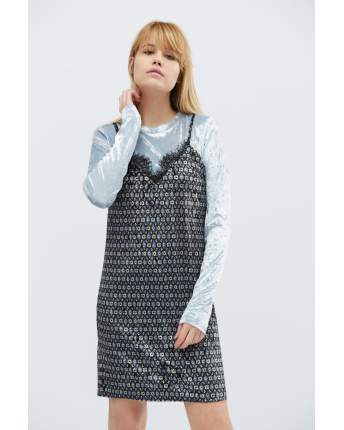 Комбінована сукня з візерунком кольору тіффані 28791, Колір: Блакитний, Розмір: XS