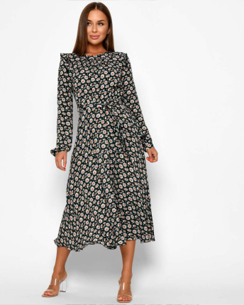 Елегантна літня сукня в квіточку 51781, Колір: Синій, Розмір: XS